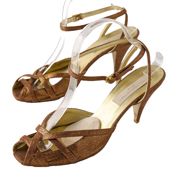 Stella McCartney Bronze Glitter Strappy Heels Sz 9.5 / 40 IT Evening Wedding Y2K - Picture 1 of 10